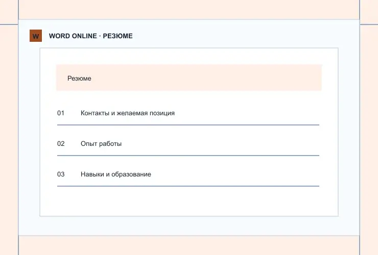 Резюме: визуальная схема разделов документа
