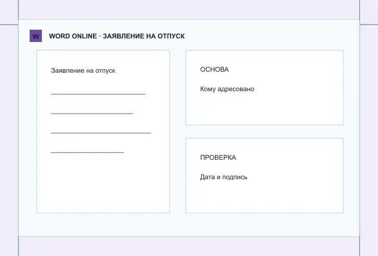 Заявление на отпуск: визуальная схема разделов документа